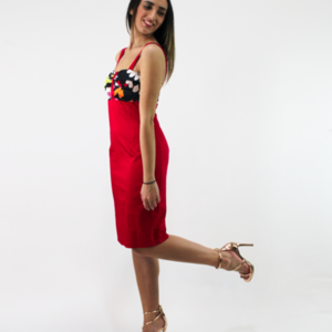 Κόκκινο φόρεμα με φλοράλ λεπτομέρειες - mini, αμάνικο, φλοράλ, συνθετικό - 2