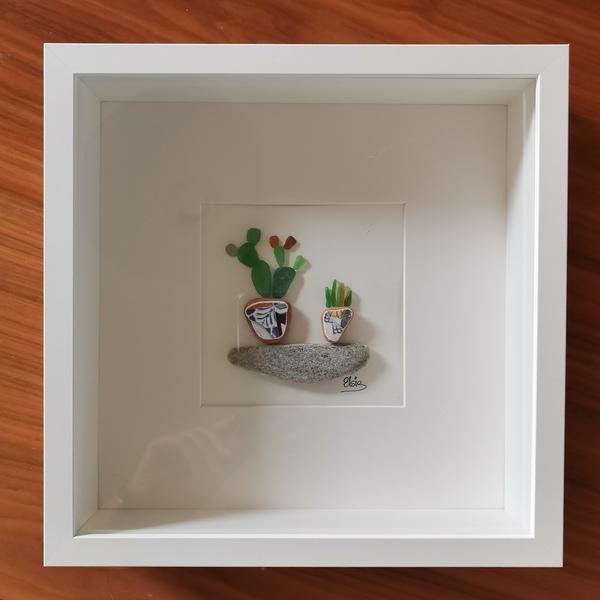 Καδράκι με βότσαλο και γυαλάκια της θάλασσας, Cactus - πίνακες & κάδρα, βότσαλα - 4