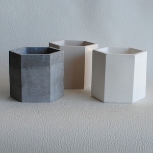 Μολυβοθήκη/Δοχείο Εξάγωνη από τσιμέντο Λευκό 9cm | Concrete Decor - βάζα & μπολ, τσιμέντο - 4