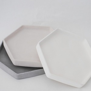 Εξάγωνος Διακοσμητικός Δίσκος από τσιμέντο Λευκό 27cm | Concrete Decor - δίσκος, τσιμέντο, πιατάκια & δίσκοι - 4