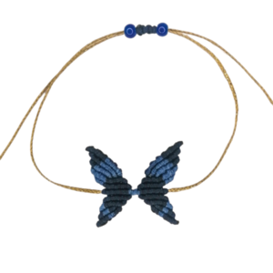 Χειροποίητο Βραχιόλι Μακραμέ Πεταλούδα Μπλε Με Γυάλινη Χάντρα Στο Τελείωμα - μακραμέ, χεριού, αυξομειούμενα, κορδόνια, πεταλούδα