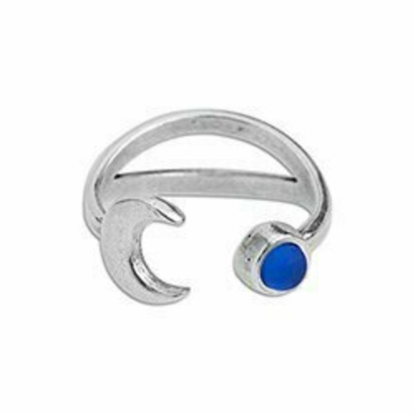 Ατσάλινο δαχτυλίδι με φεγγάρι και μπλε πέτρα - ημιπολύτιμες πέτρες, επάργυρα, φεγγάρι, ατσάλι, αυξομειούμενα