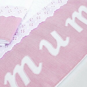 Βαμβακερή πετσέτα προσώπου "μαμά" με λινή ροζ φάσα, 100x50εκ - μαμά, διακοσμητικά, γιορτή της μητέρας, πετσέτες
