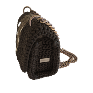 Μαύρη τσάντα με μεταλλικές λεπτομέριες - νήμα, ώμου, all day, πλεκτές τσάντες, μικρές - 3