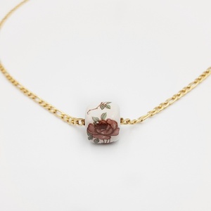 Ατσάλινο επίχρυσο κολιέ τριαντάφυλλο - αλυσίδες, επιχρυσωμένα, κοντά, λουλούδι, ατσάλι - 4