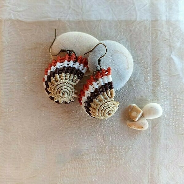 Mακραμέ σκουλαρίκια Αχιβάδες - ορείχαλκος, μακραμέ, κρεμαστά, γάντζος - 3