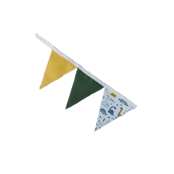 Σημαιάκια με δεινοσαυράκια σε πράσινο-κίτρινο-λευκό χρώμα διάστασης 1,50μ - κορίτσι, αγόρι, γιρλάντες, δεινόσαυρος - 2