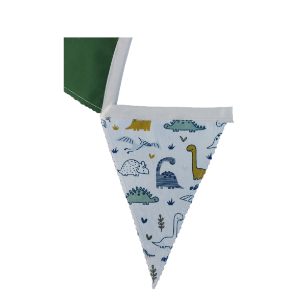 Σημαιάκια με δεινοσαυράκια σε πράσινο-κίτρινο-λευκό χρώμα διάστασης 1,50μ - κορίτσι, αγόρι, γιρλάντες, δεινόσαυρος - 4