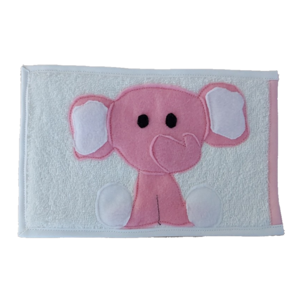 Σφουγγάρι παιδικό πετσετέ τύπου γάντι σχέδιο ροζ ελέφαντας διάστασης 18x26εκ - χειροποίητα, ελεφαντάκι