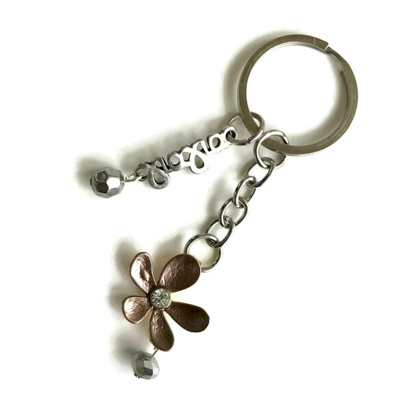 Μπρελόκ κλειδιών Γιαγιά με Λουλούδι Μπεζ μεταλλικό με στρας μέγεθος 9εκ - μεταλλικό, δώρο για τη γιαγιά, αυτοκινήτου, σπιτιού