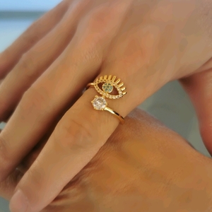 Επίχρυσο Δαχτυλίδι με Ζιρκον Eye - ημιπολύτιμες πέτρες, επιχρυσωμένα, boho, σταθερά, για γάμο