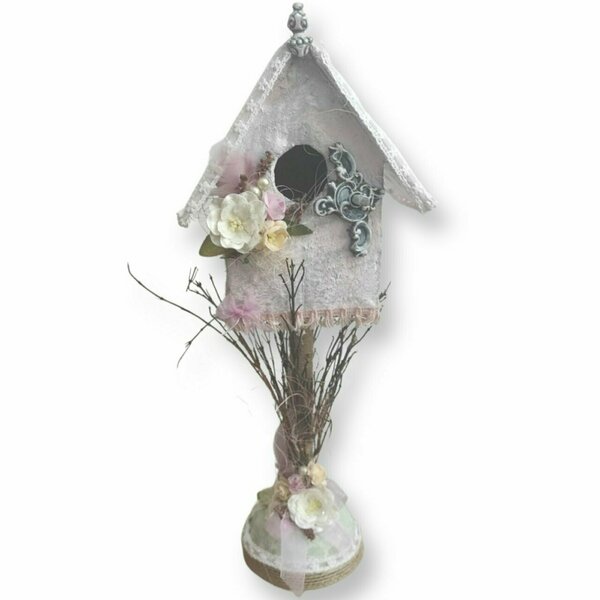 Birdhouse ροζ με ύψος : 40 εκ και πλατος: 15 εκ (γύψος, πυλός, ξύλο) - ξύλο, σπίτι, πηλός, διακοσμητικά, γύψος