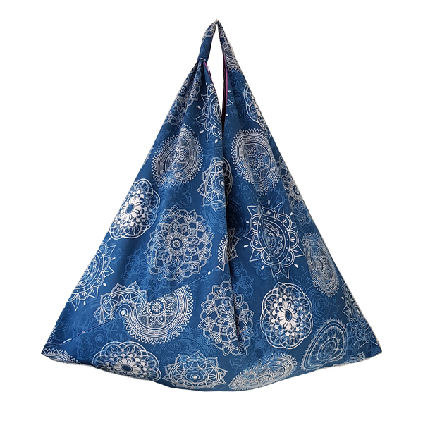 Τσάντα ώμου Origami Indi, 65x70εκ, μπλε - ύφασμα, ώμου, μεγάλες, all day, πάνινες τσάντες