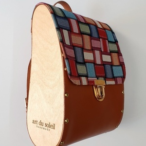 Χειροποιητη τσάντα πλάτης σακίδιο από γνήσιο δέρμα και ξύλο 31×24×12 - δέρμα, ξύλο, πλάτης, μεγάλες, all day