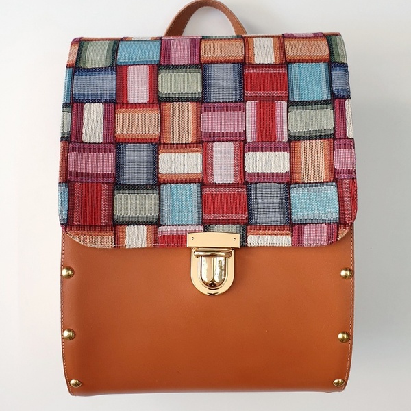 Χειροποιητη τσάντα πλάτης σακίδιο από γνήσιο δέρμα και ξύλο 31×24×12 - δέρμα, ξύλο, πλάτης, μεγάλες, all day - 2
