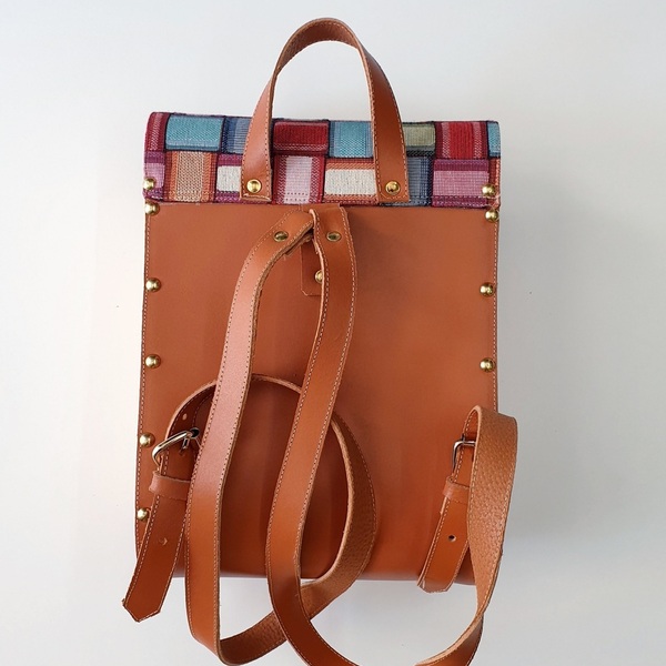 Χειροποιητη τσάντα πλάτης σακίδιο από γνήσιο δέρμα και ξύλο 31×24×12 - δέρμα, ξύλο, πλάτης, μεγάλες, all day - 3