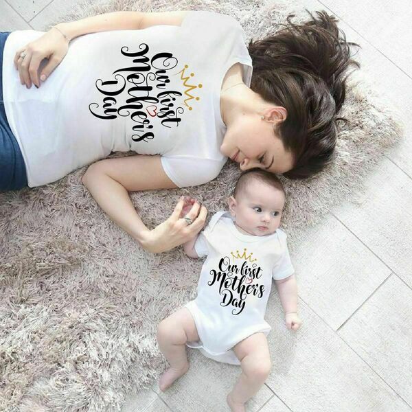 Σετ Tshirt & βρεφικό φορμάκι από 100% βαμβάκι για μαμά και μωρό - personalised, βρεφικά - 2