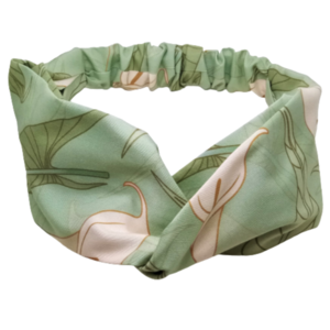Κορδέλα Turban Style βεραμάν με κρίνους σατινέ - ύφασμα, για τα μαλλιά, κορδέλες μαλλιών - 3