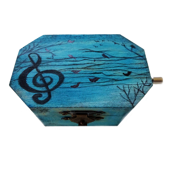 Μικρό ζωγραφισμένο μουσικό κουτί με χειροκίνητο μηχανισμό. - ξύλο, διακοσμητικά