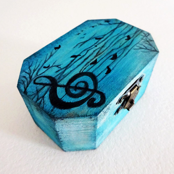 Μικρό ζωγραφισμένο μουσικό κουτί με χειροκίνητο μηχανισμό. - ξύλο, διακοσμητικά - 3