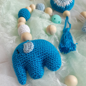 Σετ δώρου για νεογέννητο με θέμα τον ελέφαντα σε αποχρώσεις του μπλε. - δώρο, σετ δώρου, κουδουνίστρα, ζωάκια - 3