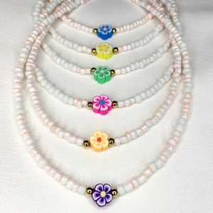 Κολιέ κοντό με γυάλινες κοντερίες και ροζ μαργαρίτα από πηλό - τσόκερ, κοντά, λουλούδι, ατσάλι, seed beads - 3