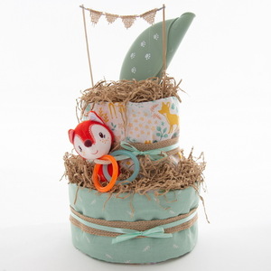 Χειροποίητο Diaper Cake Unisex - Happy Fox - κορίτσι, αγόρι, σετ δώρου, diaper cake, δώρο γέννησης