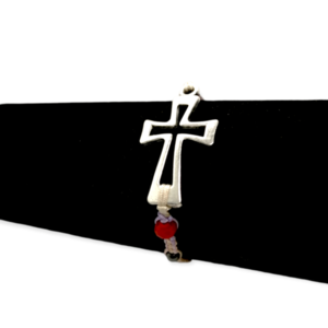 Βραχιόλι μακραμέ με σταυρό και αιματίτη πολύχρωμο - σταυρός, μακραμέ, κορδόνια, χεριού, αυξομειούμενα