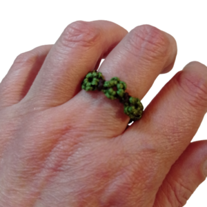 Δαχτυλίδι Μακραμέ Λουλούδι (Πράσινο-Καφέ) - ημιπολύτιμες πέτρες, μακραμέ, minimal, δώρα για γυναίκες