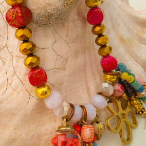 Βραχιόλι με χάντρες και μεταλλικα στοιχεια boho στυλ - ημιπολύτιμες πέτρες, γυαλί, charms, χάντρες, λουλούδι - 5