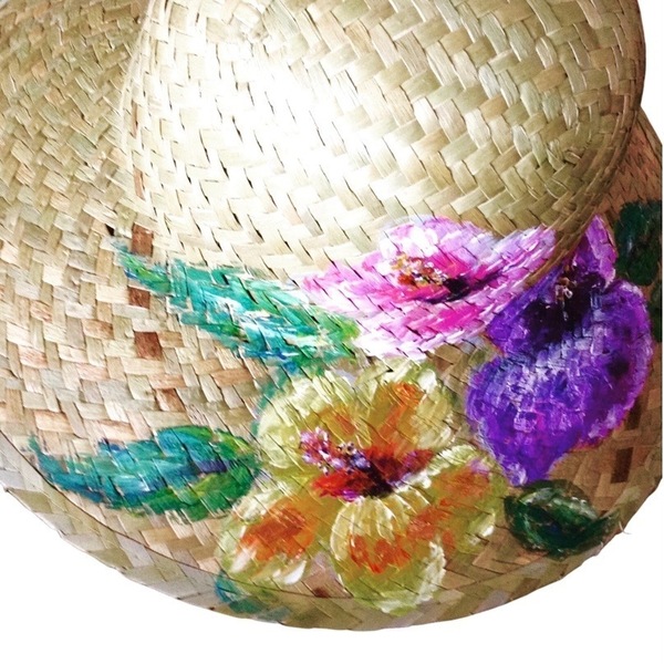 Ψάθινο καπέλο με ζωγραφικη - ψάθινα