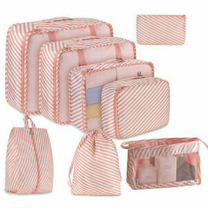 Set of 8 Ροζ Ριγέ Θήκες Οργάνωσης Βαλίτσας Packing Cubes - αδιάβροχο, ταξιδίου