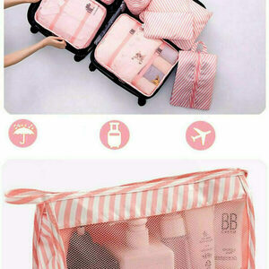Set of 8 Ροζ Ριγέ Θήκες Οργάνωσης Βαλίτσας Packing Cubes - αδιάβροχο, ταξιδίου - 2