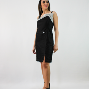 Μαύρο τιραντέ φόρεμα λινό - βαμβάκι, mini, αμάνικο