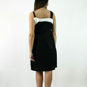 Μαύρο τιραντέ φόρεμα λινό - βαμβάκι, mini, αμάνικο - 2