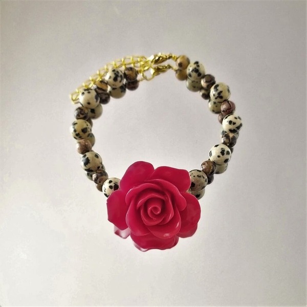 "Jungle Rose" - Βραχιόλι με ημιπολύτιμες πέτρες - ημιπολύτιμες πέτρες, λουλούδι, χεριού, αυξομειούμενα - 2
