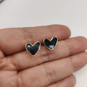Καρφωτά σκουλαρίκια μαύρη καρδιά - καρφωτά, μικρά, ατσάλι - 4