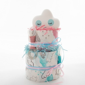 Χειροποίητο Diaper Cake για διδυμάκια - Cloud for twins - κορίτσι, αγόρι, σετ δώρου, δώρο γέννησης, diaper cake