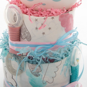Χειροποίητο Diaper Cake για διδυμάκια - Cloud for twins - κορίτσι, αγόρι, σετ δώρου, δώρο γέννησης, diaper cake - 3