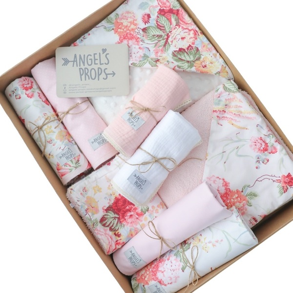 Newborn Box - Σετ νεογέννητου 10 τεμαχίων -"Spring Blossoms" - κορίτσι, δώρα για βάπτιση, βρεφικά, προίκα μωρού, σετ δώρου