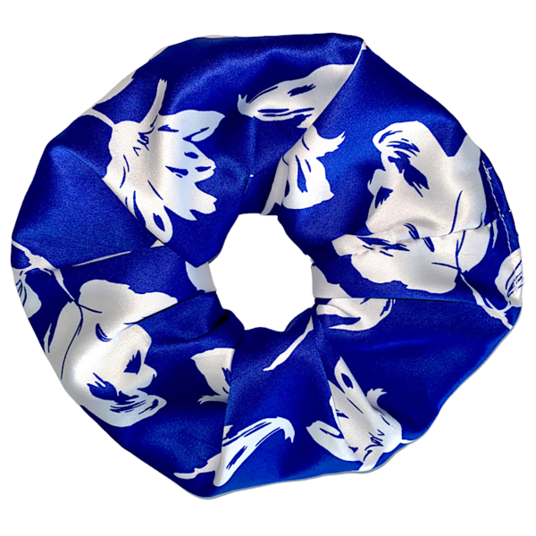 Scrunchie λαστιχάκι μαλλιών μπλε σατέν “Santorini” - ύφασμα, φλοράλ, λαστιχάκια μαλλιών, σατεν scrunchies, satin scrunchie