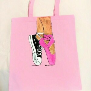 Πάνινη τσάντα ώμου ζωγραφισμένη στο χέρι ❤️ μπαλέτο - tote, ώμου, all day, πάνινες τσάντες, ύφασμα