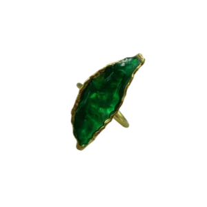 Χειροποίητο δαχτυλίδι από ορείχαλκο σε πράσινο χρώμα - φύλλο, μεγάλα, αυξομειούμενα, ορείχαλκος