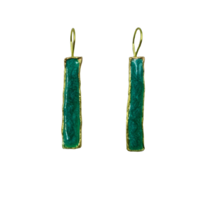Χειροποίητα σκουλαρίκια από ορείχαλκο σε πράσινο χρώμα - κρεμαστά, μικρά, ορείχαλκος