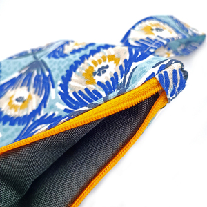 Pouch-κασετίνα Blue Flowers 10x22 cm - ύφασμα, κασετίνες, καλλυντικών, ταξιδίου - 3