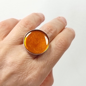 Δαχτυλίδι πορτοκαλί υγρό γυαλί - ορείχαλκος, γεωμετρικά σχέδια, επιροδιωμένα, αυξομειούμενα, φθηνά - 3