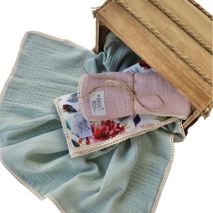Πάνες αγκαλιάς από βαμβακερή μουσελίνα (3 τμχ) 0.65x.65cm-"Lacy Nappies" - κορίτσι, αγόρι, προίκα μωρού, σετ δώρου