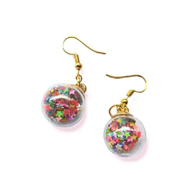 Σκουλαρίκια με glitter στοιχεία 5εκ - γυαλί, χάντρες, μικρά, κρεμαστά, γάντζος
