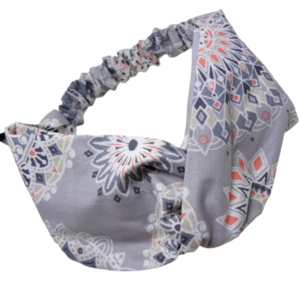 Κορδέλα Turban Style - γκρι mandala - ύφασμα, δώρο, βαμβακερές κορδέλες, κορδέλες μαλλιών - 2