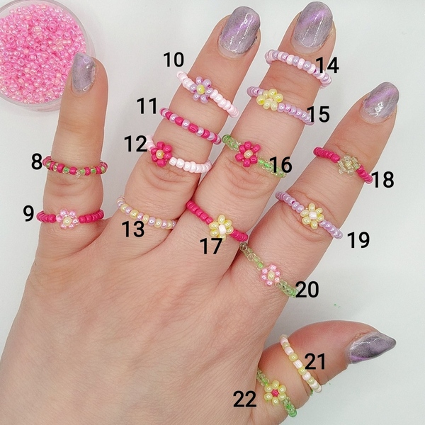 Πολύχρωμα δαχτυλιδάκια με χάντρες (σετ των 3) - γυαλί, chevalier, χάντρες, λουλούδι, αυξομειούμενα - 4